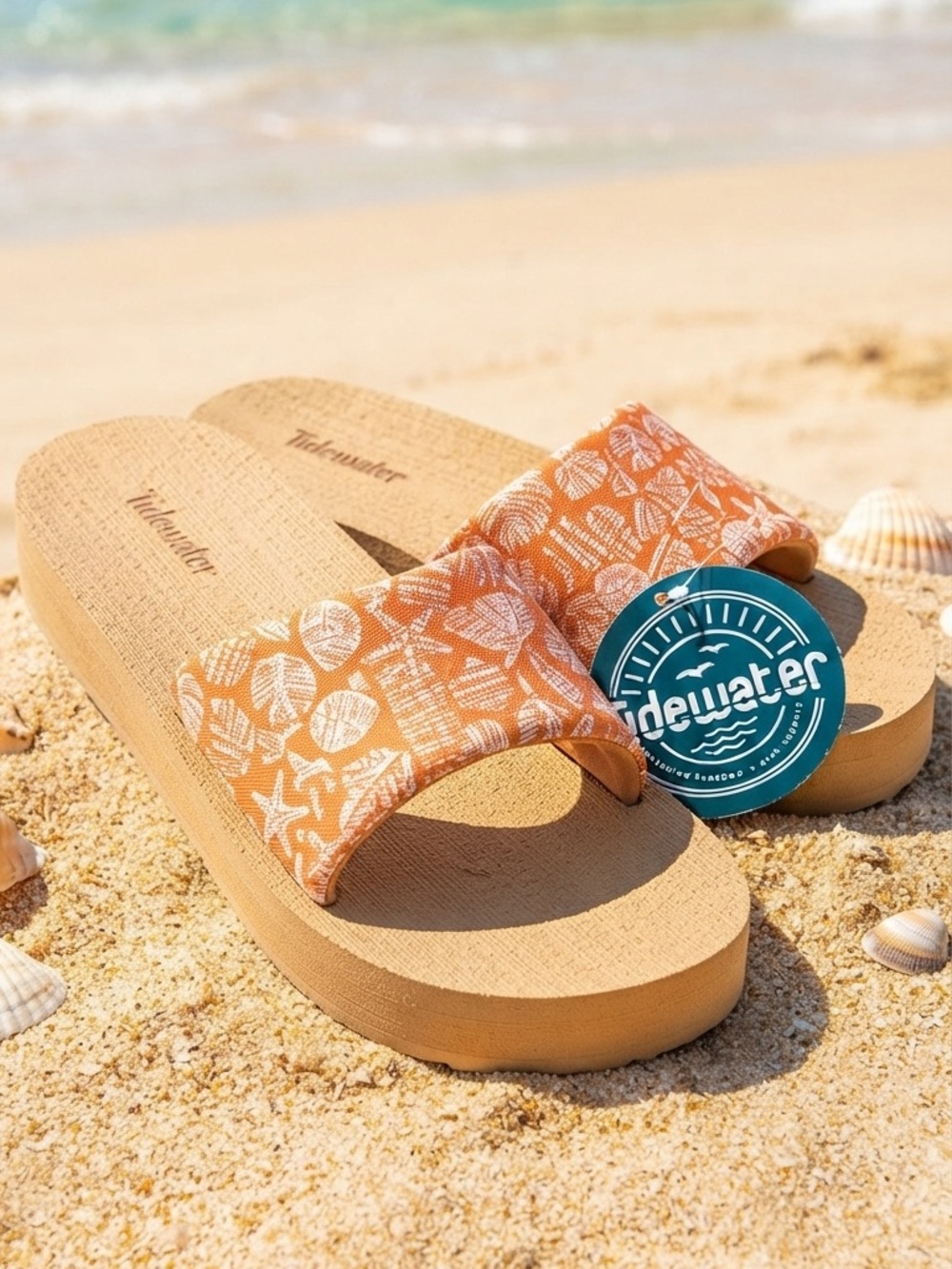 SIZE 10 Tidewater® Sandals Dottie Sealife Slides New Women's Orange Sandal Shoes